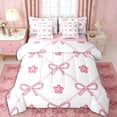 thumbnail image 1 of Erosebridal Kids Cartoon Flowers Bowknot Twin Bedding Sets 7-Piece,Girls Teens Geometric Plaid Bedding Comforter Set,Pink Reversible,Lightweight Room Decor, 1 of 6