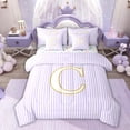 thumbnail image 1 of Erosebridal Kids Cartoon Monogrammed C Twin Bedding Sets 7-Piece, Purple Stripes Bedding Comforter Set, 1 of 7