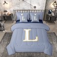 thumbnail image 1 of Erosebridal Kids Cartoon Monogrammed L Twin Bedding Sets 7-Piece, Navy Stripes Ombre Bedding Comforter Set, 1 of 7