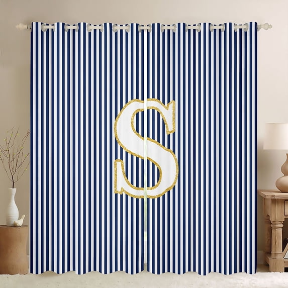 Erosebridal Kids Cartoon Monogrammed S Black Out Curtains, Navy Stripes Ombre Curtains Pack of 2 (42x63 Each)