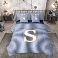 thumbnail image 1 of Erosebridal Kids Cartoon Monogrammed S Twin Bedding Sets 7-Piece, Navy Stripes Ombre Bedding Comforter Set, 1 of 7