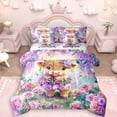 thumbnail image 1 of Erosebridal Kids Cute Highland Cow Bedding Comforter Set 7-Piece,Boys Girls Floral Roses Butterflies King Bedding Sets,Pink Purple,Super Cozy Room Decor, 1 of 6