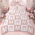 thumbnail image 1 of Erosebridal Kids Cute Pink Bowknot Queen Comforter Set,Initial Alphabet M Bedding Comforter Set For Girls,Reversible pink,3 Pieces, 1 of 7