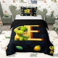 thumbnail image 1 of Erosebridal Kids Dinosaur Twin Bedding for Boys Girls, Dino Letter E Duvet Cover Set, Black Reversible 2-Piece, 1 Duvet Cover and 1 Pillowcase (No Comforter), 1 of 6