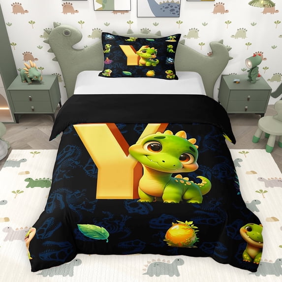 Erosebridal Kids Dinosaur Twin Bedding for Boys Girls, Dino Letter Y Duvet Cover Set, Black Reversible 2pcs, 1 Duvet Cover and 1 Pillowcase (No Comforter)