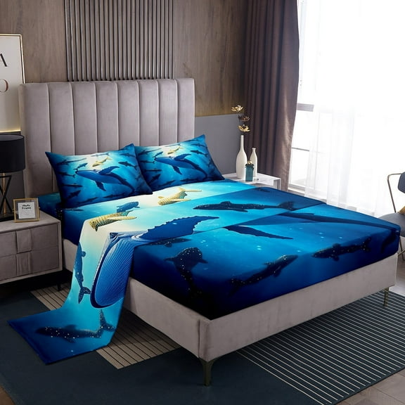 Erosebridal Dolphin Sheet Set Queen Size Cute Ocean Animal Bed Sheets Set Sea Ocean Marine Sheets with Deep Pocket Fitted Sheet Adult