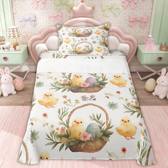 Erosebridal Kids Farm Chicken Twin Sheet Sets, Easter Eggs Floral Bedding, 3 Pieces