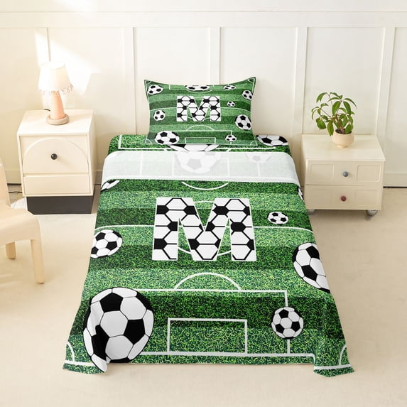 Erosebridal Kids Football Letter M Twin Sheet Sets,Soccer Sport Games Bedding For Ball Lover 3 Pieces