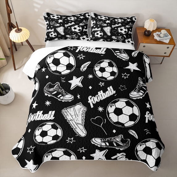 Erosebridal Kids Football Shoes Quilt King,Cartoon Soccer Pattern King Coverlet Set For Kids,3pcs