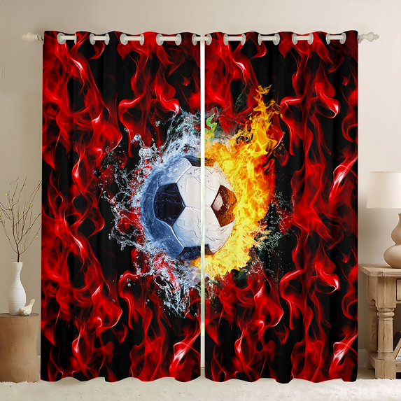 Erosebridal Kids Football Sport Black Out Curtains,Soccer Ball Games Curtains Pack of 2 (42x63 Each) For Boys