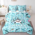 thumbnail image 1 of Erosebridal Funny Shark Bedding Sets Full Size , Ocean Animal Wildlife Comforter Sets with Sheets, Blue, Microfiber 7pcs, 1 of 5