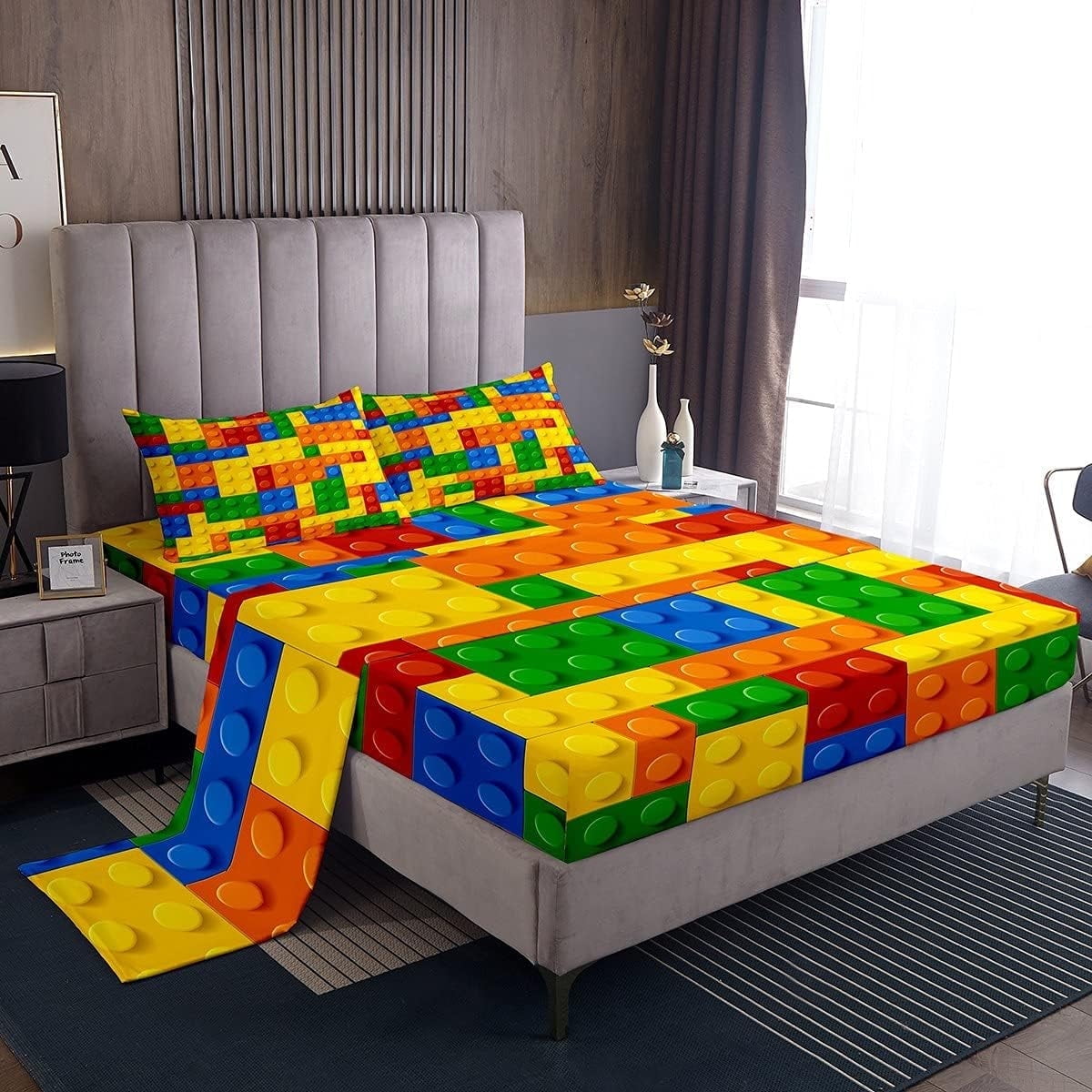 Erosebridal Games Bed Sheet Set Full Size Color Building Blocks
