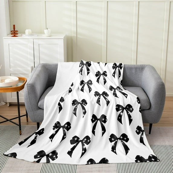 Erosebridal Black Bow Blanket Kawaii Cute Bowknot Plush Throw Blanket Throw 50"x60" Room Decor Dreamy Princess Bow Flannel Fleece Blanket