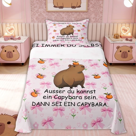 Erosebridal Kids Girls Capybara Twin Sheet Sets, Bowknot Flower Bedding, 3 Pieces