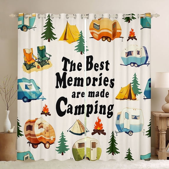 Erosebridal Kids Happy Camping Blackout Curtains Set of 2 (52x84 Each),Kawaii Camper Window Curtains for Boys Girls,Luxury Bedroom Decor