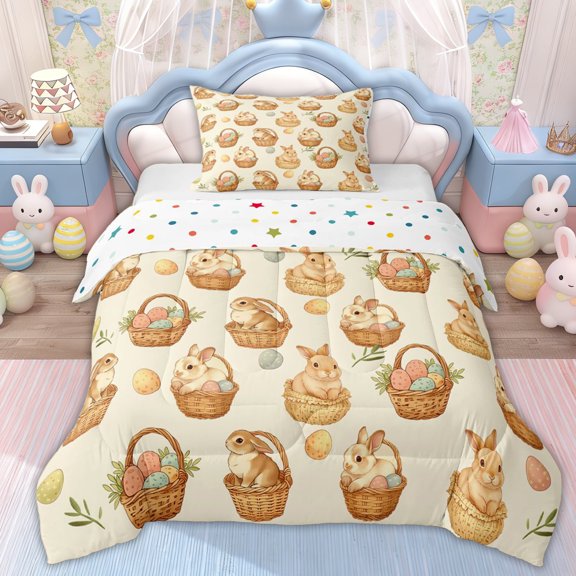 Erosebridal Kids Happy Easter Twin Comforter Sets, Cartoon Bunnies Rabbit Bedding Set, 2pcs