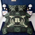 thumbnail image 1 of Erosebridal Kids Initial Personalized Gifts 7pcs Bedding Comforter Set,Beige Alphabet R Queen Bedding Sets For Baseball Gamer,Reversible black, 1 of 7