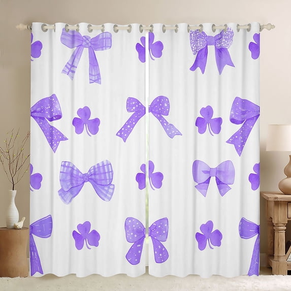 Erosebridal Kids Kawaii Gradient Bowknot Black Out Curtains,Purple Watercolor Clover Curtains Pack of 2 (42x63 Each) for Teens Girls,Breathable Home Decor
