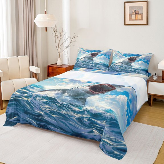 Erosebridal Kids Ocean Shark Bed Sheets 4pcs,Sea Animal King Sheets For Teens Boys Girls,Breathable Home Decor