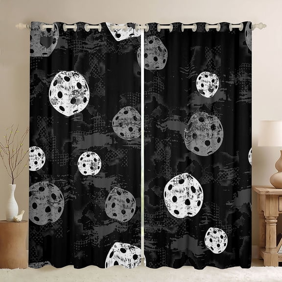 Erosebridal Kids Pickleball Black Out Curtains for Boys, Sports Theme Curtains Pack of 2 (42x63 Each), Black Gray