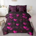 thumbnail image 1 of Erosebridal Pink and Black Comforter Set With Sheets7 piece Heart Love Bedding Set King Size Geometric Bed in a Bag Modern Bed Set with Comforter,Sheets,Pillowcases, 1 of 5