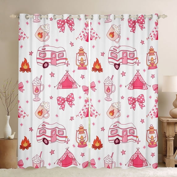 Erosebridal Kids Pink Camper Curtains Pack of 2 (42x84 Each) For Travel Trailers,Cute Polka Dot Bowknot Curtains Blackout For Girls