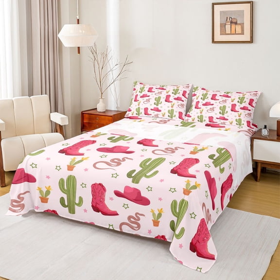 Erosebridal Kids Pink Cowgirl Queen Sheet Sets, Tribal Western Bed Set, 4 Pieces