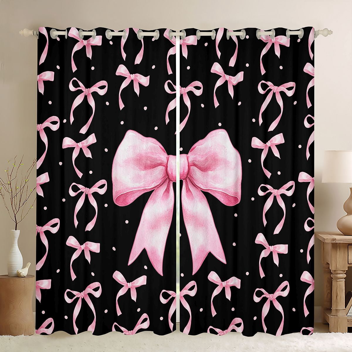 Erosebridal Kids Princess Ribbon Blackout Curtains Set of 2 (52x84 Each ...