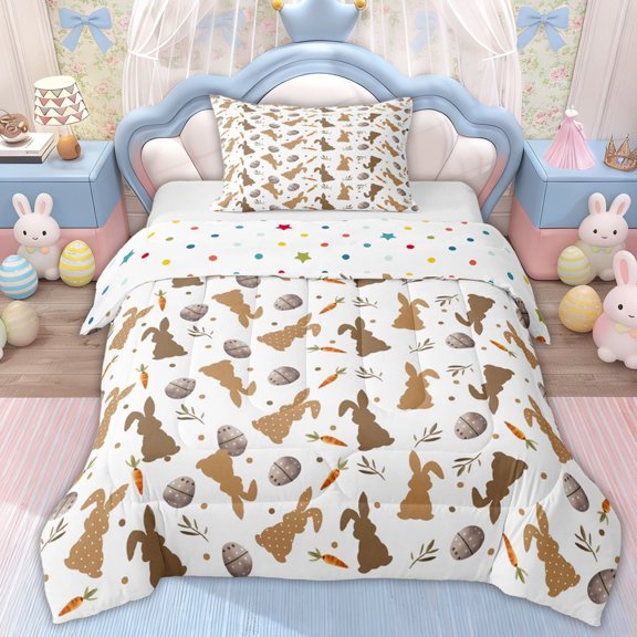Erosebridal Kids Rabbit Eggs Twin Comforter Sets, Happy Easter Bedding Set, 2 Pieces