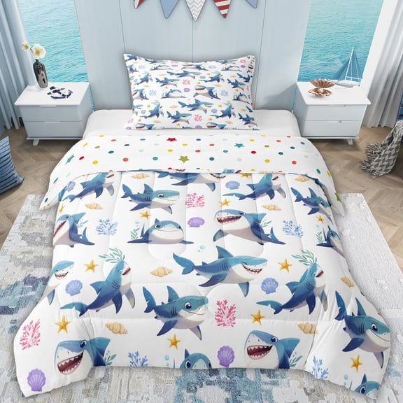 Erosebridal Kids Sea Shark Twin Comforter Sets, Kawaii Coral Starfish Bedding Set, 2pcs