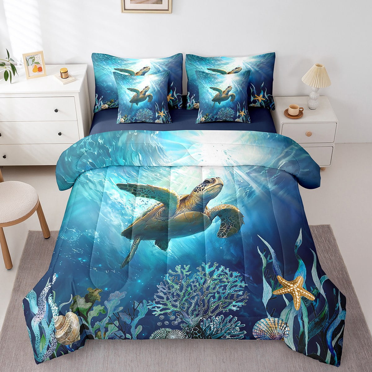Erosebridal Sea Turtle Bed in a Bag Queen size, Underwater World Bed ...