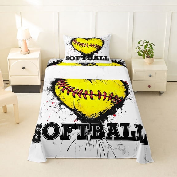 Erosebridal Kids Softball Twin Sheet Sets, Sports Themed Bedding for Boys Girls, 1 Flat Sheet, 1 Fitted Sheet and 1 Pillowcase