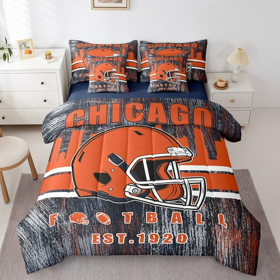Erosebridal Sports Bed in a Bag Twin size, American Football City Bed Set, Navy Orange, CHICAGO, Microfiber 7pcs