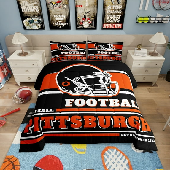 Erosebridal Sports Bedding Sets Full with Comforter, Lightweight, Black Red 3pcs, Pittsburgh