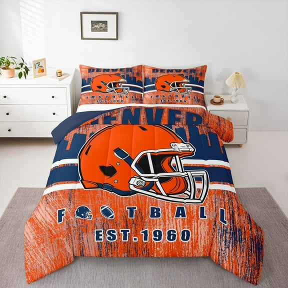 Erosebridal Sports Bedding Twin Comforter Set, American Football City Down Comforter, Navy Orange, DENVER, Reversible 2pcs, Ultra Soft
