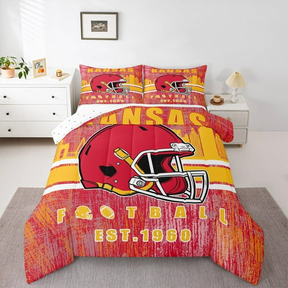 Erosebridal Sports Bedding Twin Comforter Set, American Football City Down Comforter, Red Orange, KANSAS, 2pcs, Breathable
