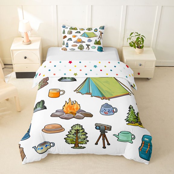 Erosebridal Kids Teens Jungle Adventure Twin Bedding,Boys Girls Woodland Camping Theme Duvet Cover Set,Ultra Soft Home Decor,2pcs,No Comforter
