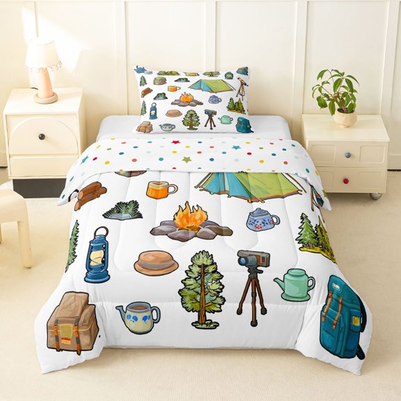 Erosebridal Kids Teens Jungle Adventure Twin Comforter Sets 3-Piece,Boys Girls Woodland Camping Theme Bedding Set,Ultra Soft Home Decor