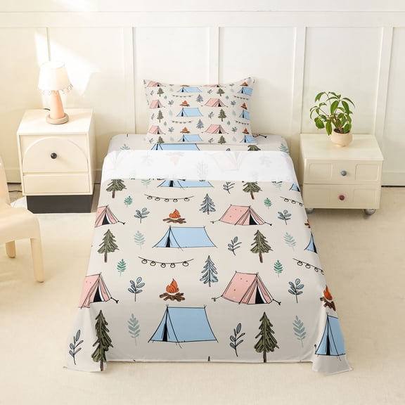 Erosebridal Kids Teens Jungle Adventure Twin Sheet Sets 3pcs,Boys Girls Woodland Camping Theme Bedding