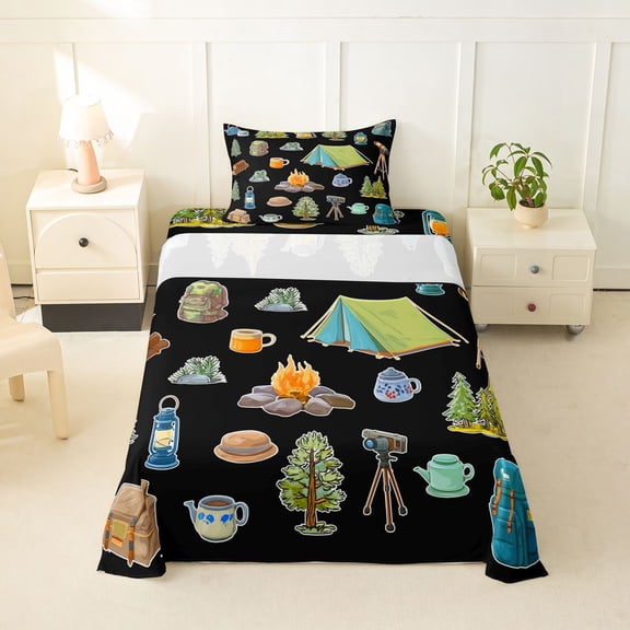 Erosebridal Kids Teens Jungle Adventure Twin Sheet Sets 3pcs,Boys Girls Woodland Camping Theme Bedding