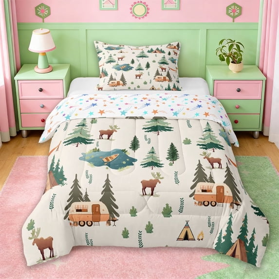 Erosebridal Kids Travel Adventure Camper Twin Comforter Sets,Adventure Theme Bedding Set For Retro Trailer Lover,Reversible,2pcs