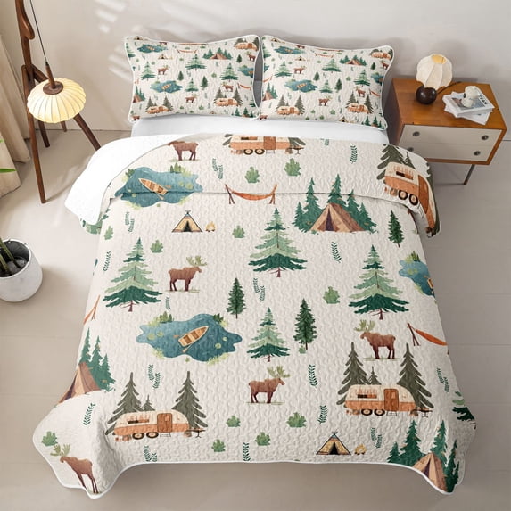 Erosebridal Kids Travel Adventure Camper Twin Quilt Set,Adventure Theme Twin Coverlet Set For Retro Trailer Lover,2-Piece