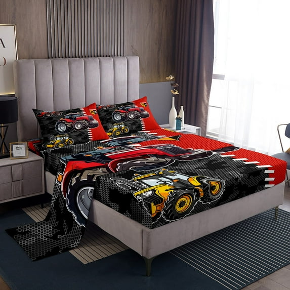 Erosebridal Truck Bed Sheets Set King Size, Western Farm Tractor Bed Sheets King, Construction Car Decor