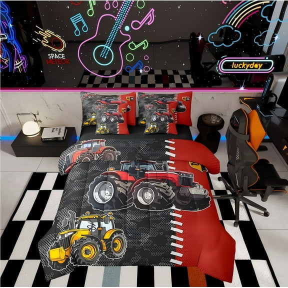 Erosebridal Truck Bedding Sets Twin with Comforter, Western Farm Tractor Duvet Insert, Construction Car Decor, Reversible