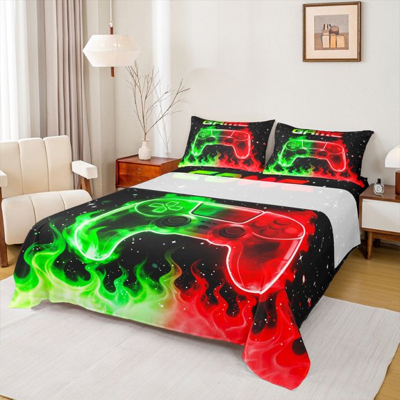 Erosebridal Kids Video Game Controller Full Size Sheets,Gaming Bed Sheets For Boys Teens 4pcs