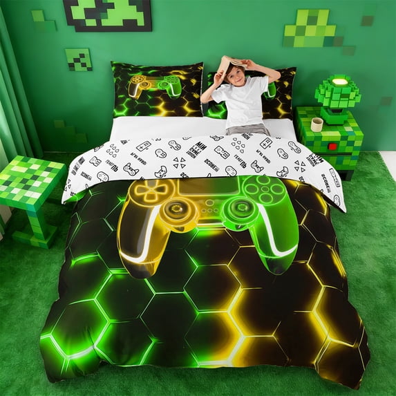 Erosebridal Kids Video Game Queen Duvet Cover Set,Boys Game Controller Bedding For Console Lover,Reversible 3 Pieces,No Comforter