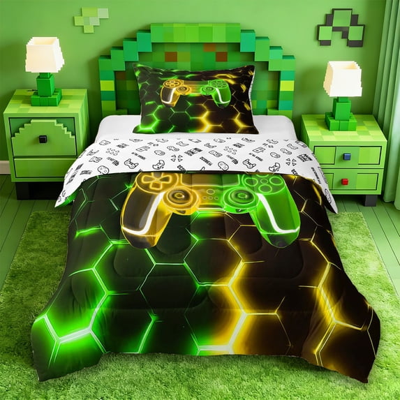Erosebridal Kids Video Game Twin Comforter Sets,Boys Game Controller Bedding Set For Console Lover,Reversible 2pcs