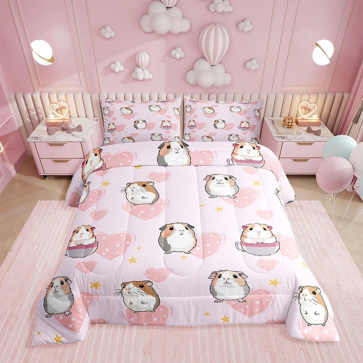 Flower Hot Air Balloon Cotton Duvet Cover Twin Set – Cute Cartoon Animal Bedding For Kids, Pink Butterfly Design