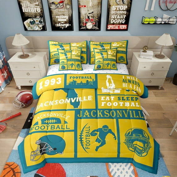 Erosebridal King Comforter Set,7 Pieces Rugby Bedding Sets King Bed in a Bag with Reversible Football Bed Set,Sports Fan Comforter, Sheets, Pillowcases