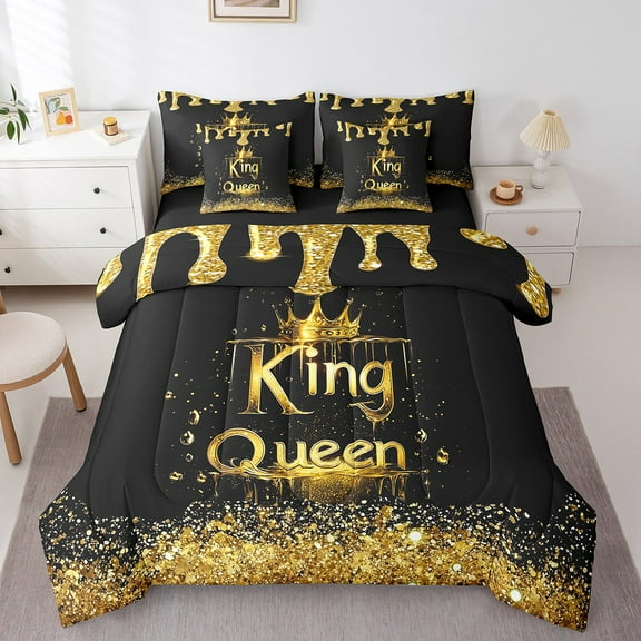 Erosebridal King and Queen Bedding Twin Size, Sequin print Bed in a Bag Twin size, Anniversary Decor, Reversible 7pcs